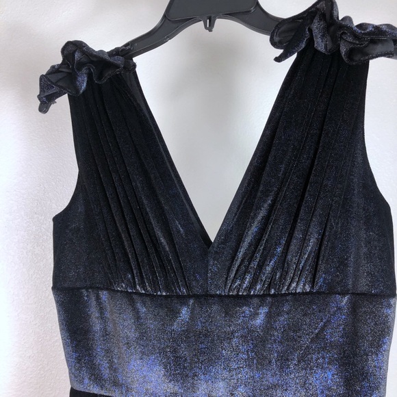 Christian Siriano Velvet V Neck Dress Navy Ruffle - Picture 5 of 10